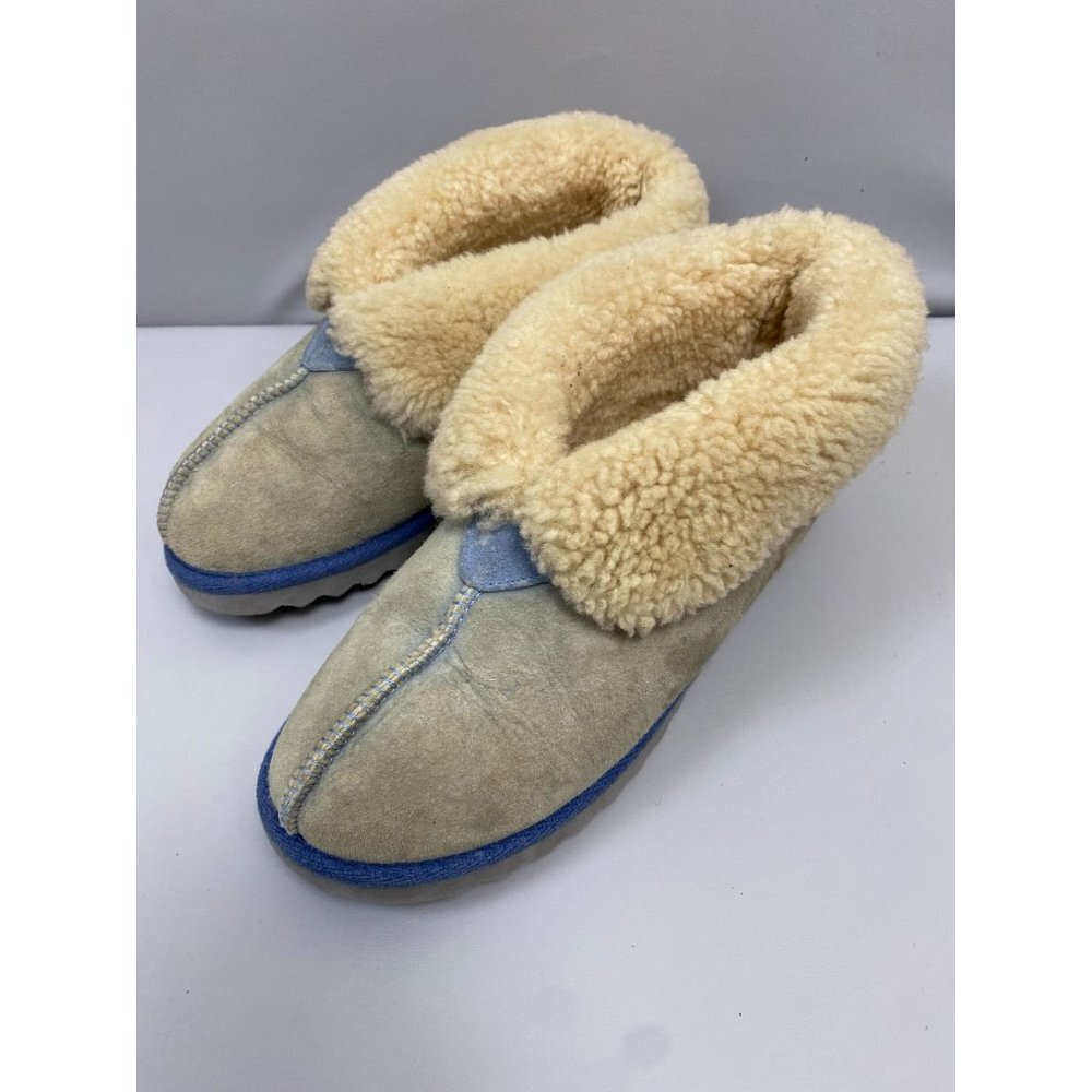 QWARUBA Suede Leather Sherpa‎ Slippers Shoes Womens size 7 Gray Snow Winter